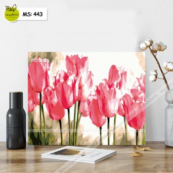 Tranh t&ocirc; m&agrave;u hoa tulip hồng T443