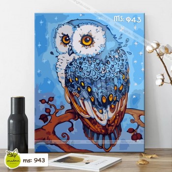 Tranh t&ocirc; m&agrave;u C&uacute; m&egrave;o xanh 943