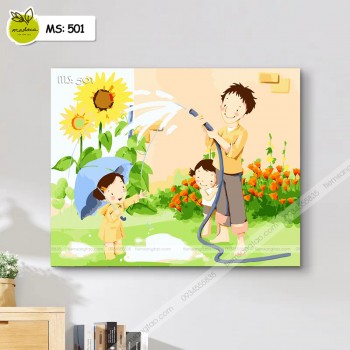 Tranh t&ocirc; m&agrave;u theo số vui đ&ugrave;a c&ugrave;ng cha T501