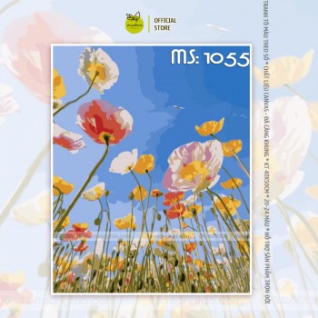 Tranh t&ocirc; m&agrave;u hoa c&aacute;nh bướm tr&ecirc;n nền trời xanh T1055