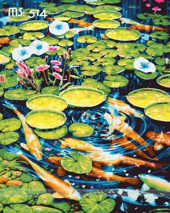 Tranh t&ocirc; m&agrave;u hồ sen c&aacute; v&agrave;ng T514