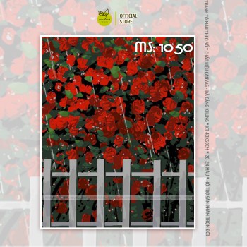 Tranh t&ocirc; m&agrave;u gi&agrave;n hoa hồng đỏ T1050