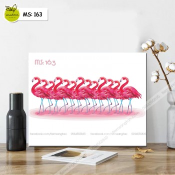 Tranh t&ocirc; m&agrave;u đ&agrave;n hạc T163