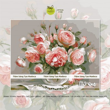 Tranh t&ocirc; m&agrave;u hoa hồng T04