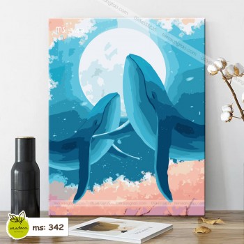 Tranh t&ocirc; m&agrave;u đ&ocirc;i c&aacute; heo trong trăng T342