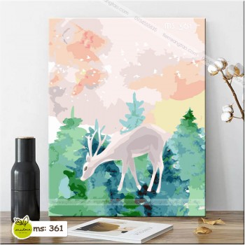 Tranh t&ocirc; m&agrave;u hươu nghệ thuật T361