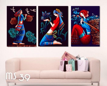 Tranh t&ocirc; m&agrave;u theo số bộ 3 c&ocirc; g&aacute;i T39