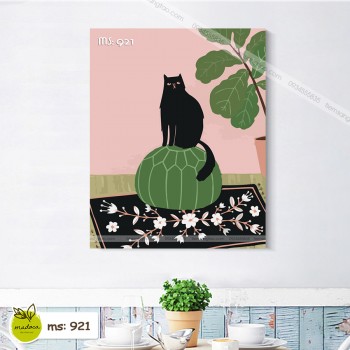 Tranh t&ocirc; m&agrave;u m&egrave;o đen ngồi ghế T921