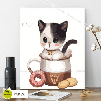 Tranh t&ocirc; m&agrave;u m&egrave;o b&aacute;nh Donut T72