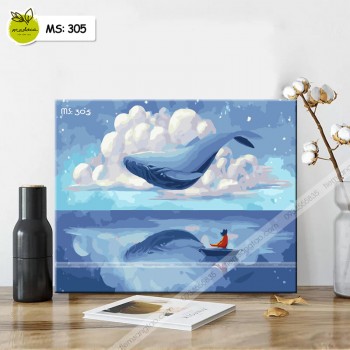 Tranh t&ocirc; m&agrave;u biển xanh v&agrave; m&acirc;y trắng T305