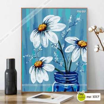 Tranh t&ocirc; m&agrave;u B&igrave;nh hoa c&uacute;c trắng T1017