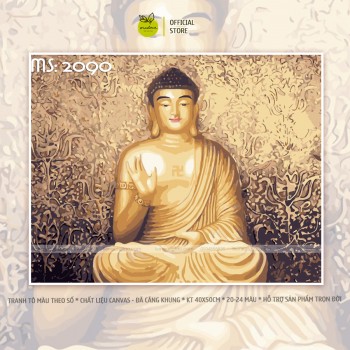 Tranh t&ocirc; m&agrave;u ch&acirc;n dung đức phật đồng v&agrave;ng T2090