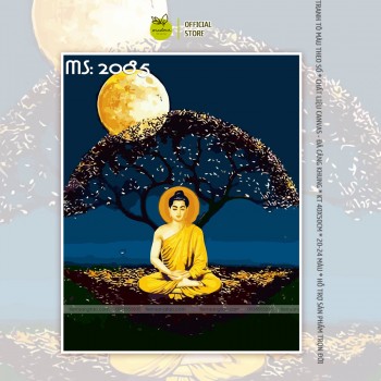 Tranh t&ocirc; m&agrave;u ch&acirc;n dung đức phật dưới &aacute;nh trăng T2085