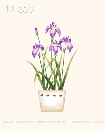 Tranh t&ocirc; m&agrave;u chậu hoa t&iacute;m 335