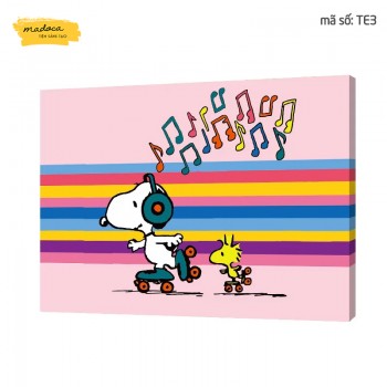 Tranh t&ocirc; m&agrave;u Snoopy trượt patanh te3