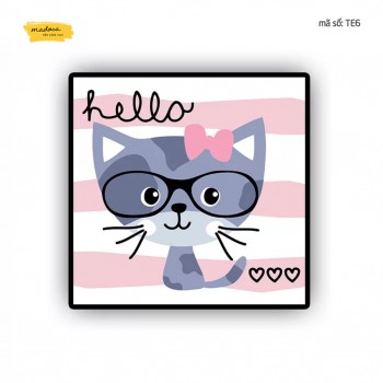 Tranh t&ocirc; m&agrave;u m&egrave;o nơ hồng te6