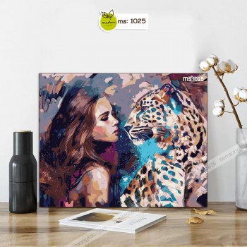 Tranh t&ocirc; m&agrave;u C&ocirc; g&aacute;i b&ecirc;n b&aacute;o đốm T1025