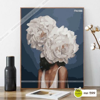 Tranh t&ocirc; m&agrave;u C&ocirc; g&aacute;i ch&acirc;n dung mẫu đơn trắng T599