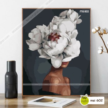 Tranh t&ocirc; m&agrave;u C&ocirc; g&aacute;i đ&oacute;a hoa trắng T602