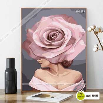 Tranh t&ocirc; m&agrave;u C&ocirc; g&aacute;i hoa hồng T595