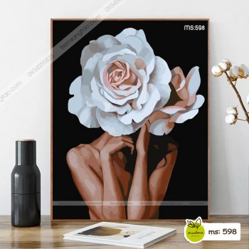 Tranh t&ocirc; m&agrave;u C&ocirc; g&aacute;i hoa hồng trắng T598