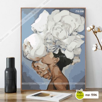 Tranh t&ocirc; m&agrave;u C&ocirc; g&aacute;i mẫu đơn trắng nghi&ecirc;ng tr&aacute;i T596