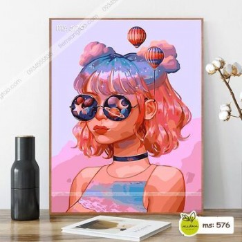 Tranh tô màu Cô Gái tóc ngắn tinh nghịch T576