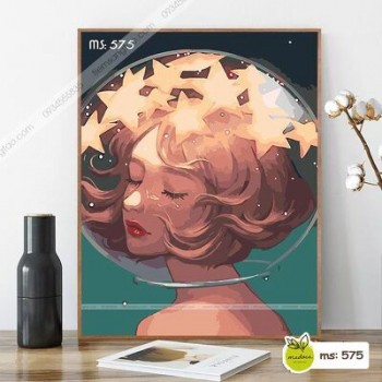 Tranh tô màu Cô Gái tóc ngắn vũ trụ sao T575