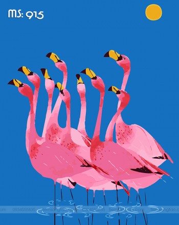 Tranh t&ocirc; m&agrave;u đ&agrave;n hạc 915