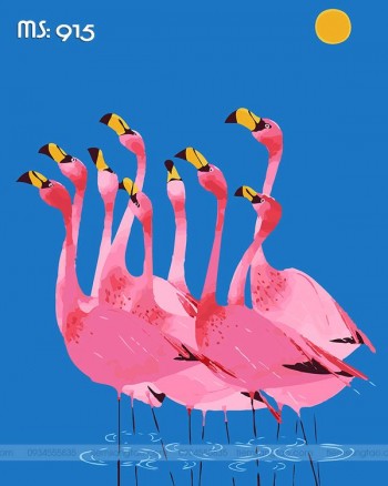 Tranh t&ocirc; m&agrave;u đ&agrave;n hạc T915