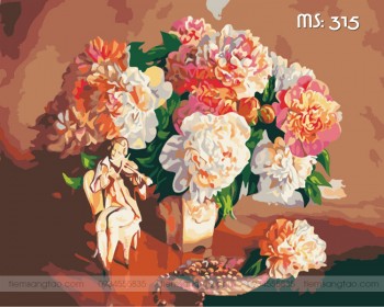 Tranh t&ocirc; m&agrave;u điệu nhạc c&ugrave;ng hoa T315
