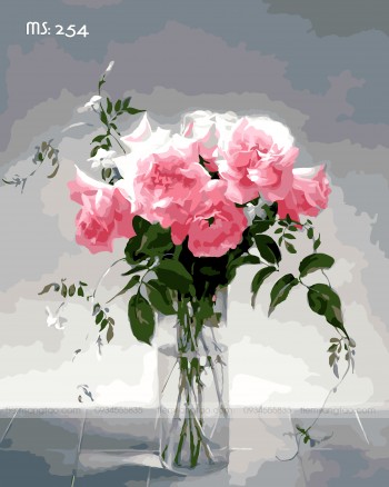 Tranh t&ocirc; m&agrave;u đ&oacute;a hồng t&igrave;nh y&ecirc;u 254
