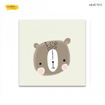 Tranh t&ocirc; m&agrave;u gấu boho n&acirc;u te12