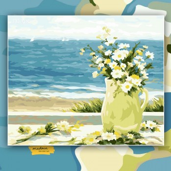 Tranh t&ocirc; m&agrave;u hoa b&ecirc;n bờ biển 916