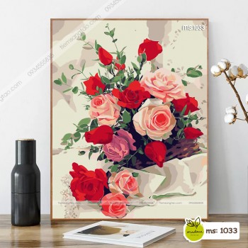 Tranh t&ocirc; m&agrave;u Hoa hồng đỏ thẫm T1033