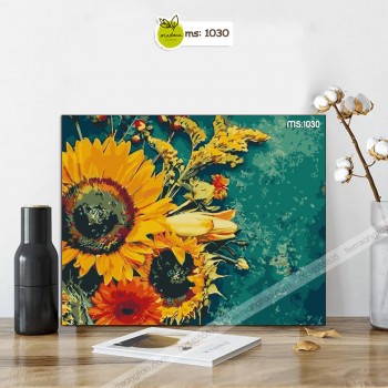 Tranh t&ocirc; m&agrave;u Hướng dương b&ecirc;n nền xanh T1030