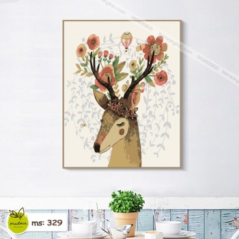 Tranh t&ocirc; m&agrave;u hươu n&acirc;u c&agrave;i hoa 329