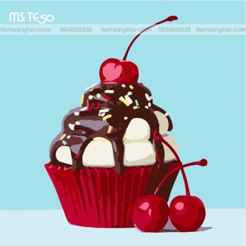 tranh t&ocirc; m&agrave;u theo số kem cherry tươi m&aacute;t TE50