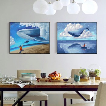 Tranh t&ocirc; m&agrave;u kết hợp biển xanh v&agrave; m&acirc;y trắng 305 v&agrave; giấc mơ đại dương 333