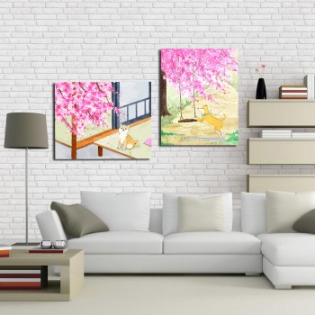 Tranh t&ocirc; m&agrave;u kết hợp c&uacute;n Chiba chơi x&iacute;ch đu T815 v&agrave; c&uacute;n Chiba b&ecirc;n hoa đ&agrave;o T813