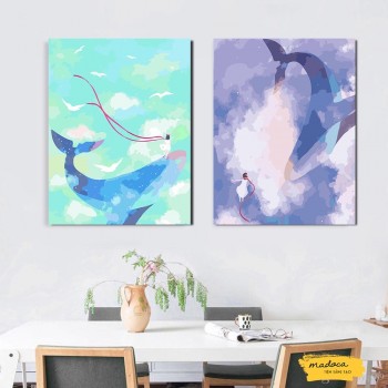 Tranh t&ocirc; m&agrave;u kết hợp Đại dương xanh 339 v&agrave; Đại dương t&iacute;m 338