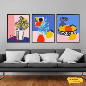 Tranh t&ocirc; m&agrave;u kết hợp daily life hoa v&agrave;ng 940, l&aacute; quả 941, đĩa quả 942