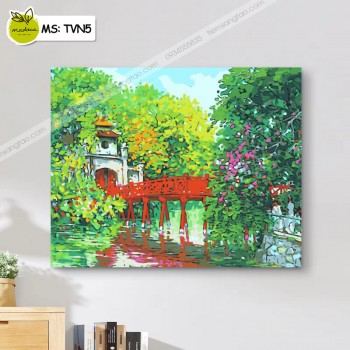 Tranh t&ocirc; m&agrave;u 50x65 Cầu Th&ecirc; H&uacute;c