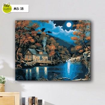 Tranh t&ocirc; m&agrave;u 50x65 đ&ecirc;m trăng