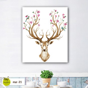 Tranh t&ocirc; m&agrave;u 50x65 hươu sừng hoa