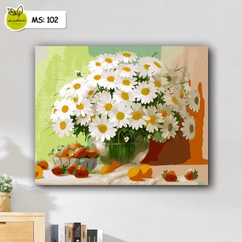tranh t&ocirc; m&agrave;u 50x65 Lọ hoa c&uacute;c trắng