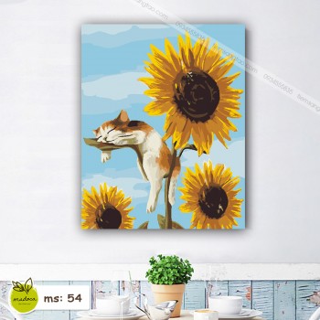 Tranh t&ocirc; m&agrave;u 50x65 m&egrave;o lười