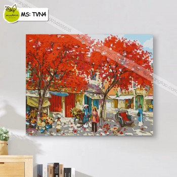 Tranh t&ocirc; m&agrave;u 50x65 Phố đỏ