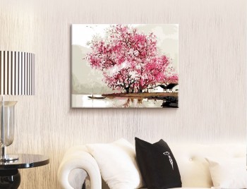Tranh t&ocirc; m&agrave;u 50x65 thuyền s&ocirc;ng m&ugrave;a xu&acirc;n