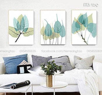 Tranh t&ocirc; m&agrave;u bộ 3 l&aacute;